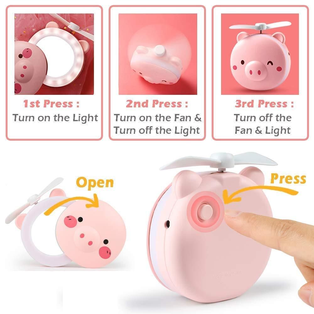 Cute Piggy Pocket LED Fan (Best Gift For Your Loved Ones) 💖